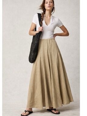 CP Shades Linen Lily Maxi Skirt XS 100% Linen Natural Beige